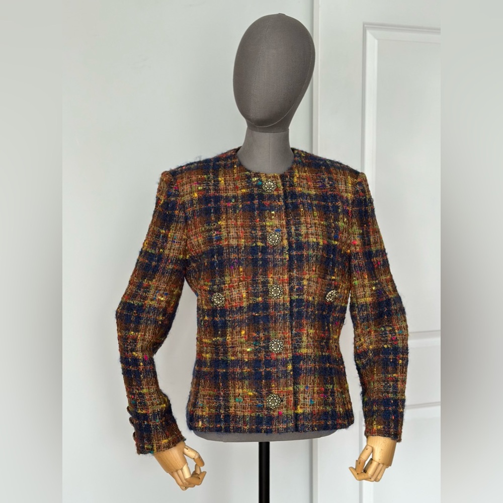 Vintage Cropped Bouclé Jacket Multicolor
